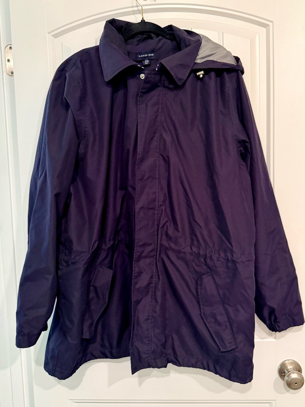 Lands' End Men's Dark Navy Hooded Raincoat